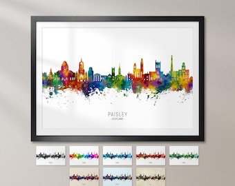 Paisley Skyline Scotland, Cityscape Art Print Poster KX (24197)