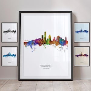 Milwaukee Skyline, Milwaukee Wisconsin Cityscape Art Print Poster Portrait PX (4991)
