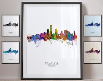 Milwaukee Skyline, Wisconsin Cityscape Art Print Poster Portrait - PX (4991)