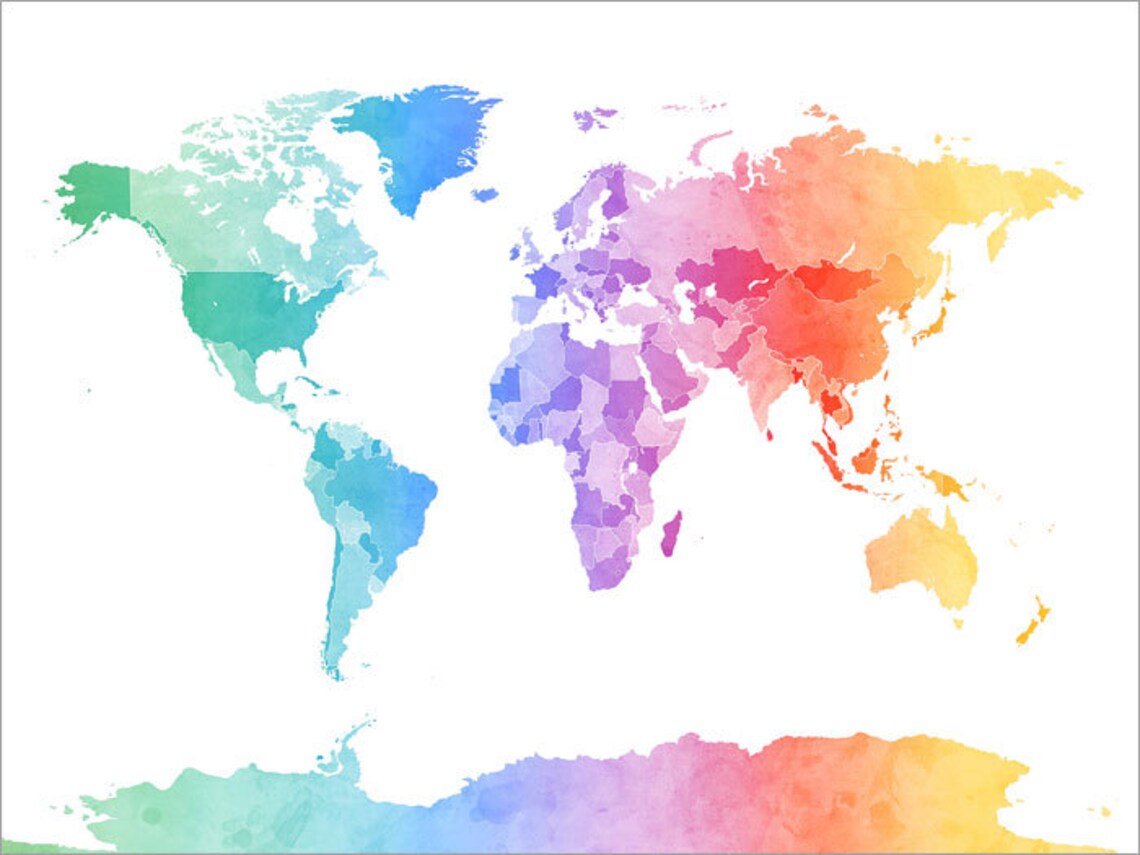 Watercolor Map of the World Map Art Print 1274 - Etsy