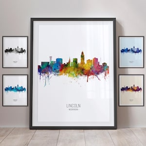 Lincoln Skyline, Lincoln Nebraska Cityscape Art Print Poster Portrait PX (5059)
