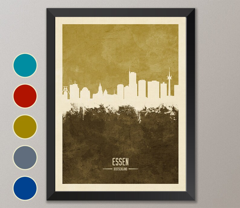 Essen Skyline, Essen Cityscape Germany, Watercolor Art Print Poster 4191 image 5