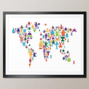 Roboter Weltkarte für Kinder, Art Print Poster (1557)