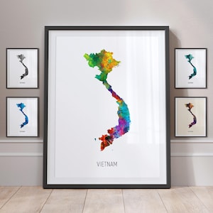 Carte du Vietnam, aquarelle, impression d'art poster MX (10971)