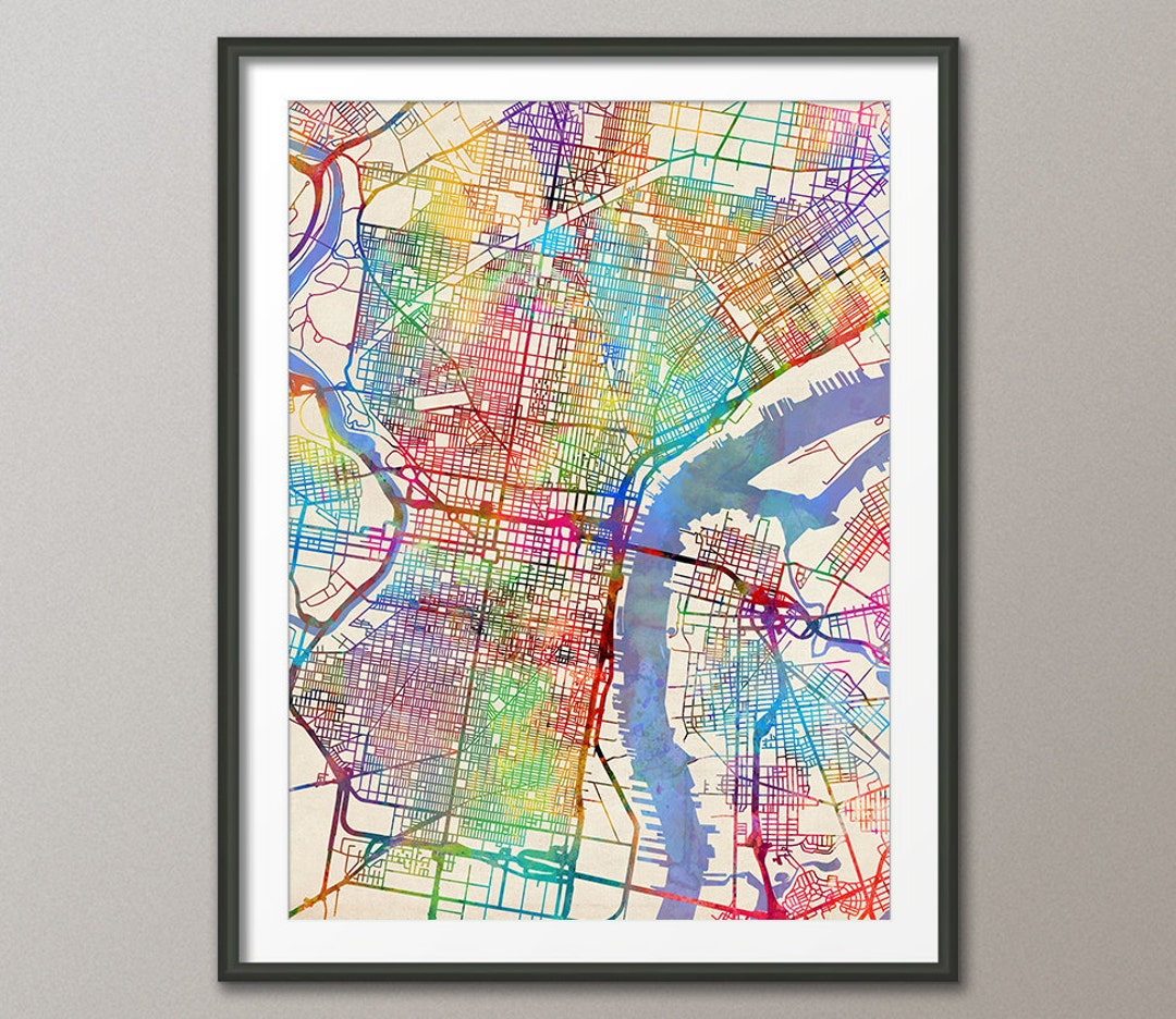 Philadelphia Map, Philadelphia Pennsylvania City Street Map, Art Print
