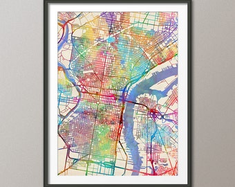 Philadelphia Map, Philadelphia Pennsylvania City Street Map, Art Print (2066)