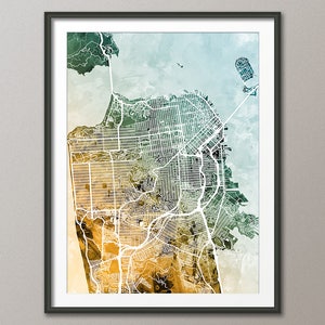 Carte de San Francisco, carte des rues de la ville de San Francisco en Californie, impression d&#39;art (3001)
