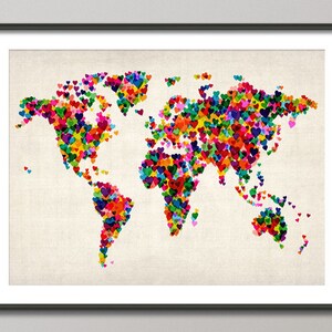 Love Hearts Map of the World Map, Art Print 775 image 1