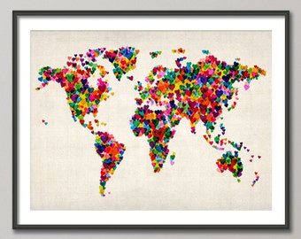 Love Hearts Map of the World Map, Art Print (775)