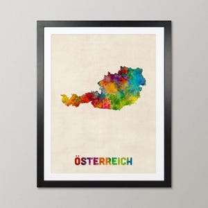 Austria Map, Österreich Map, Watercolour Art Print Poster, Country Travel Wall Decor - JM (1809) image 1