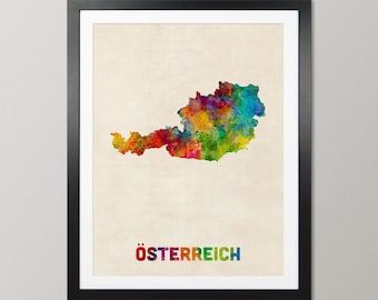 Austria Map, Österreich Map, Watercolour Art Print Poster, Country Travel Wall Decor - JM (1809)