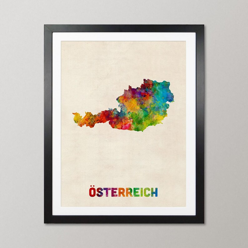 Austria Map, Österreich Map, Watercolour Art Print Poster, Country Travel Wall Decor - JM (1809) image 1