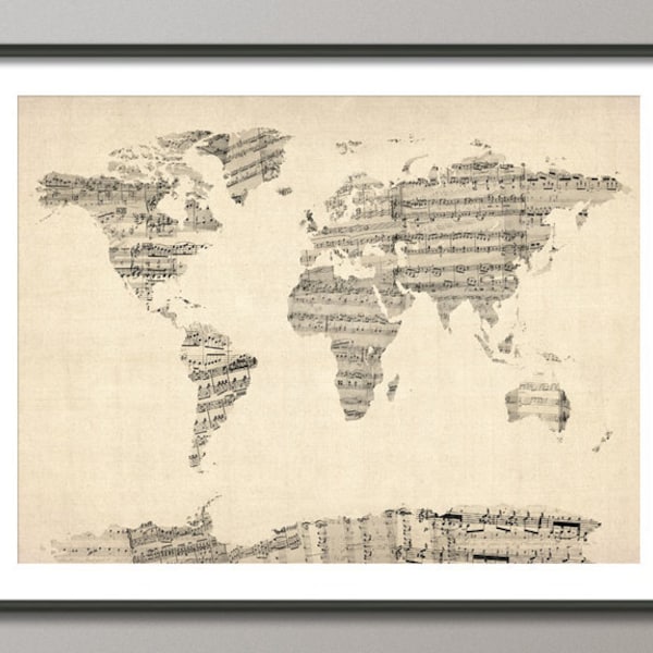 Map of the World Map from Old Sheet Music, Art Print (895)