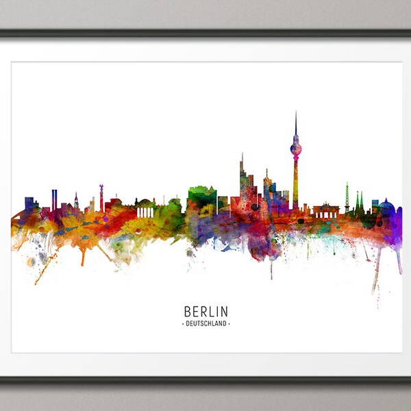 Berlin Skyline Deutschland, Stadtbild Malerei Kunstdruck Poster CX (6488)