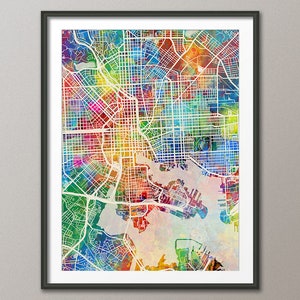 Póster con impresión artística en acuarela, mapa de Baltimore, mapa de la ciudad de Maryland (21467)