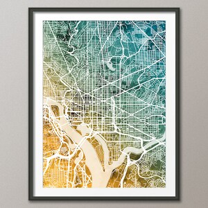 Carte de Washington DC, impression d'art de plan de rue de la ville (3002)