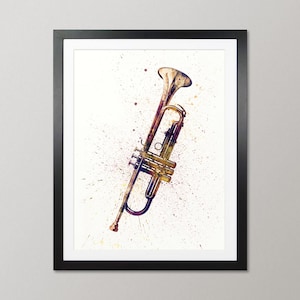Trumpet Music Instrument, Abstract Watercolor - Art Print Poster