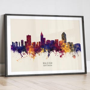 Raleigh Skyline North Carolina, Cityscape Painting Art Print Poster LX (15076)