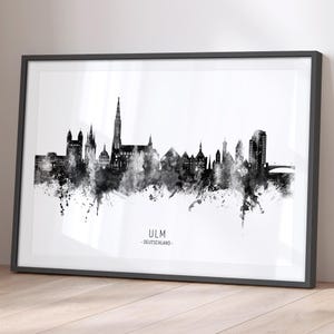 Skyline Ulm, Duitsland, stadsgezicht schilderij Art Print poster BX (23599)