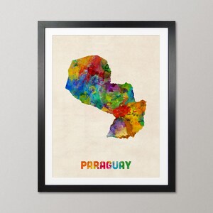Paraguay Map, Watercolour Art Print Poster, Country Travel Wall Decor - JM (1329)