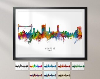 Newport Skyline Wales, Cityscape Art Print Poster KX (46641)