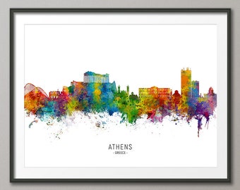 Athènes Skyline Grèce, Paysage urbain Peinture Art Imprimer Affiche CX (6673)