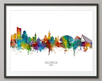 Valencia Skyline Spain, Cityscape Painting Art Print Poster CX (8708)