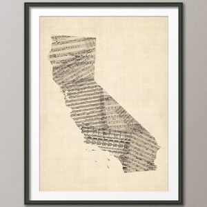 California Old Sheet Music Map USA, Art Print QX (336)