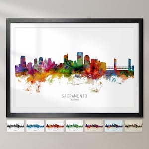 Sacramento Skyline California, Cityscape Painting Art Print Poster CX (6637)