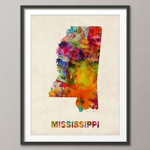 Mississippi Watercolor Map USA, Art Print JX (403)