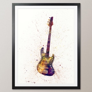 Electric Bass Guitar, Abstract Watercolor Music Instrument Art Print (2002)
