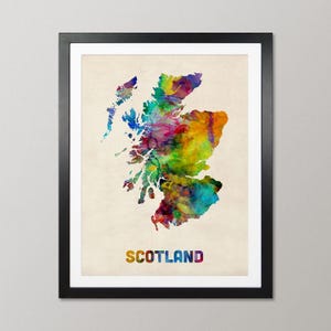 Carte de l'Ecosse, affiche imprimée d'art aquarelle, décoration murale de voyage à la campagne - JM (572)