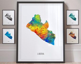Liberia Map, Watercolour Painting Art Print Poster, Portrait - MX (10872)