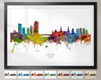 Leeds Skyline England, Cityscape Painting Art Print Poster CX (6587)
