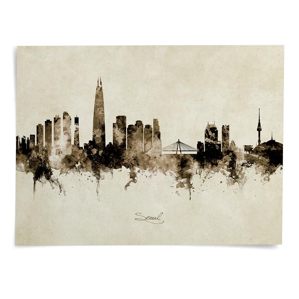 ソウルのスカイライン 韓国、都市景観画 アートプリント ポスター BX