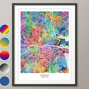 Dublin kaart, Ierland stadskaart, aquarel Art Print Poster (31288)