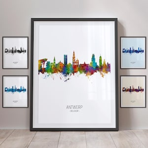 Antwerp Skyline, Antwerp Belgium Cityscape Art Print Poster Portrait PX (6753)