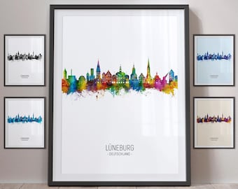 Póster con retrato artístico del horizonte de Lüneburg, paisaje urbano de Lüneburg, Alemania (27713)