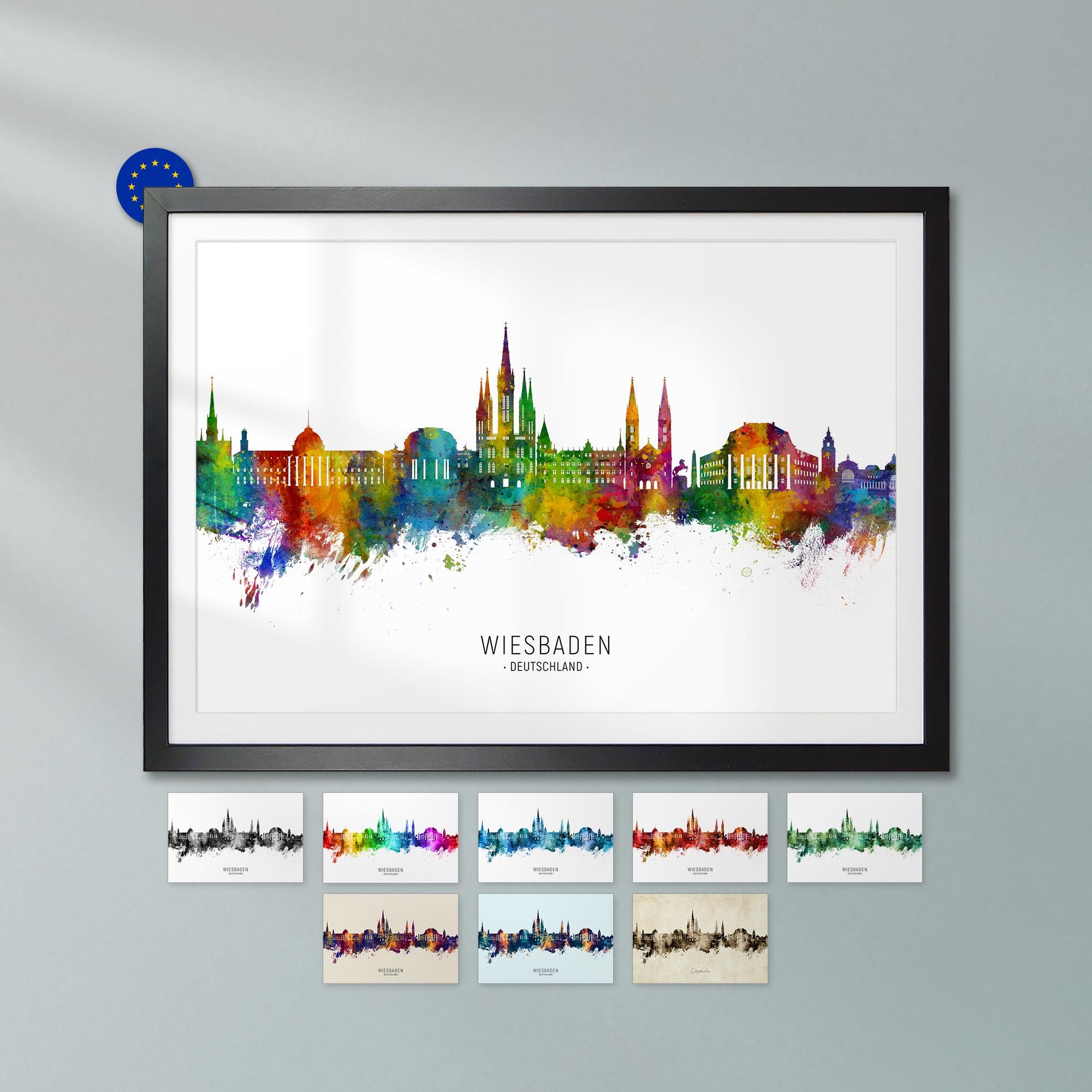 絵画 destination Wiesbaden Skyline Deutschland, Cityscape Painting Art Print Poster