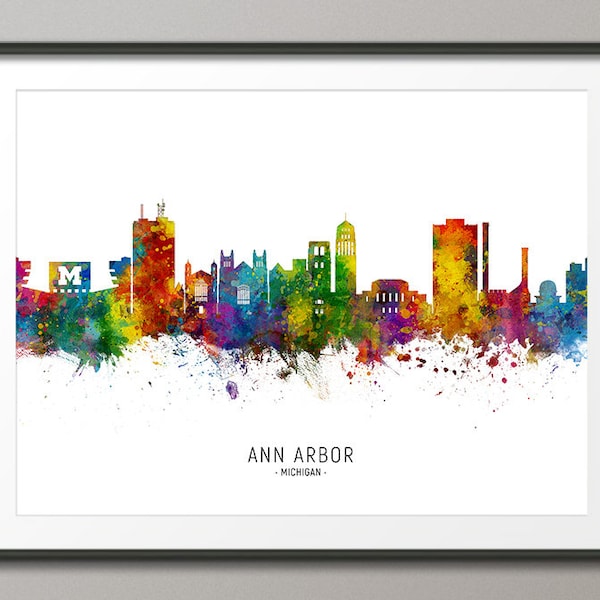 Ann Arbor Skyline Michigan, Cityscape Painting Art Print Poster CX (8908)