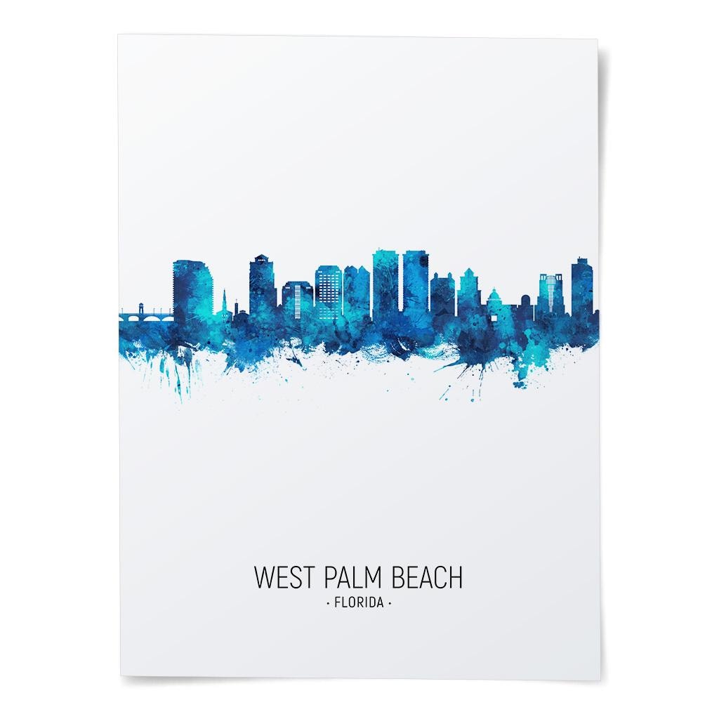 West Palm Beach Skyline, Florida Cityscape Art Print Poster Portrait ...