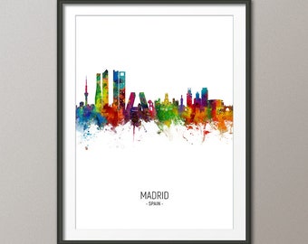 Madrid Skyline, Madrid Spanien Stadtbild Kunstdruck Poster Portrait (5006)