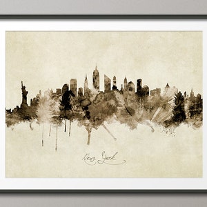 New York Skyline New York, Cityscape Art Print Poster Vintage Sepia (9020)
