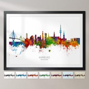 Hamburg Skyline Deutschland, Cityscape Painting Art Print Poster CX (6501)