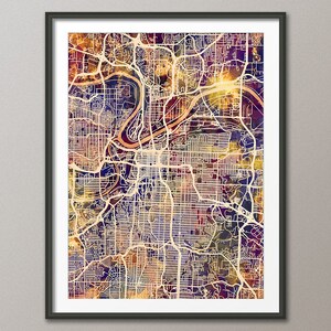 Kansas City Map, Kansas City Missouri City Map, Art Print (2952)
