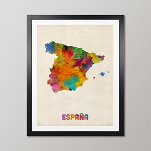 Spain Map Watercolour Art Print Poster, Country Travel Wall Decor - JM ((997) image 1