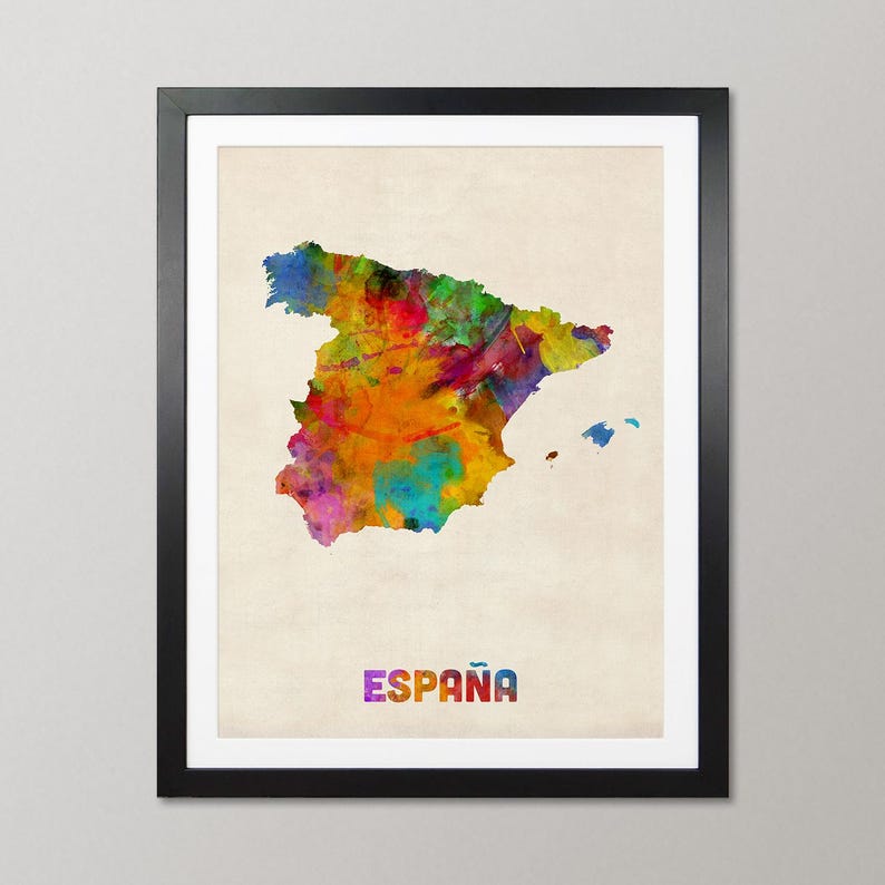 Spain Map Watercolour Art Print Poster, Country Travel Wall Decor - JM ((997) image 1