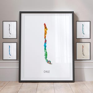 Chile Landkarte, Aquarell Malerei Kunstdruck Poster MX (10805)