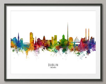 Dublin Skyline Ireland, Cityscape Painting Art Print Poster CX (6497)