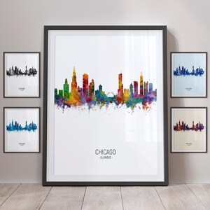 Skyline van Chicago, Chicago Illinois stadsgezicht Art Print poster portret PX (4998)